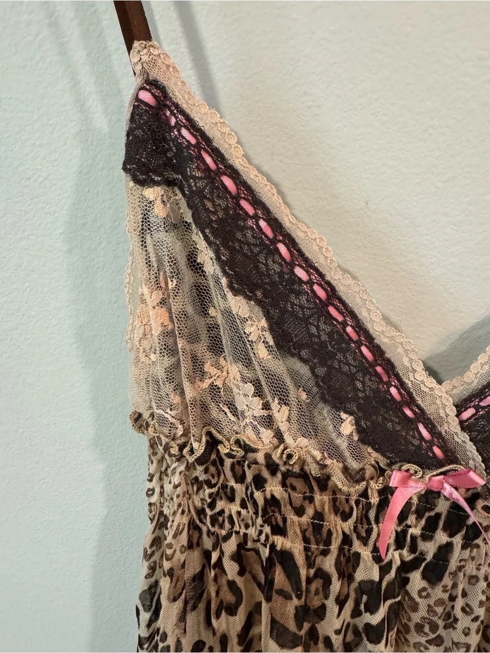 In Bloom Leopard Print Lace Chemise with Pink Accents